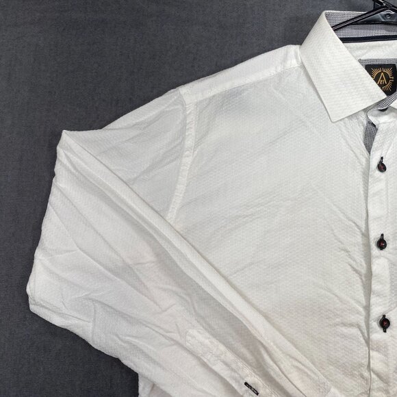 A21 Mens XL White Textured Long-Sleeve Button-Up Shirt W/ Contrast Accents - Picture 8 of 11